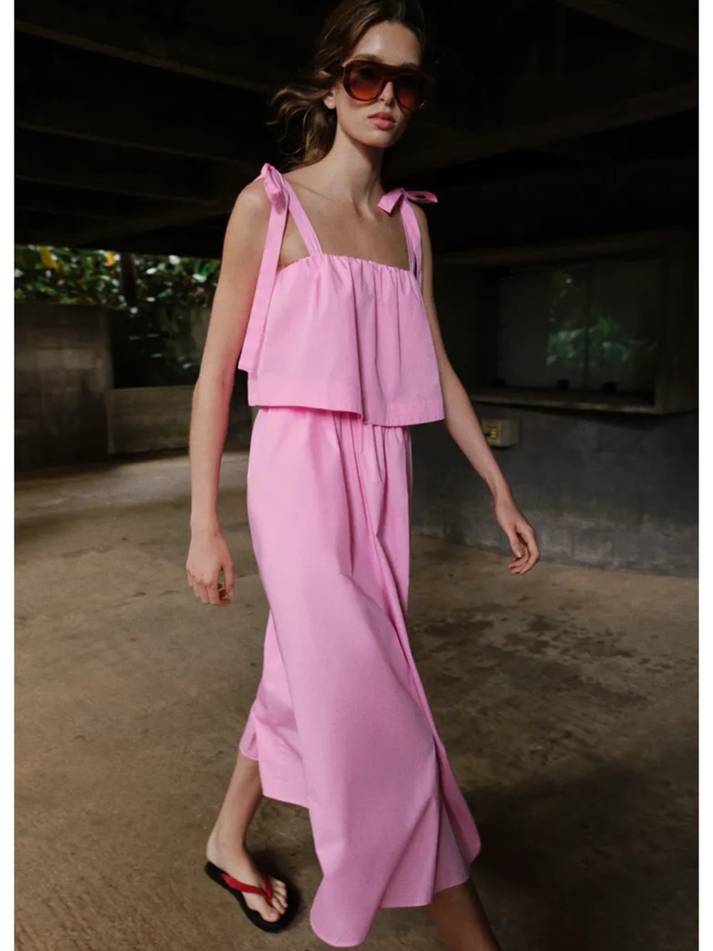 Zara Poplin Tie Midi Dress